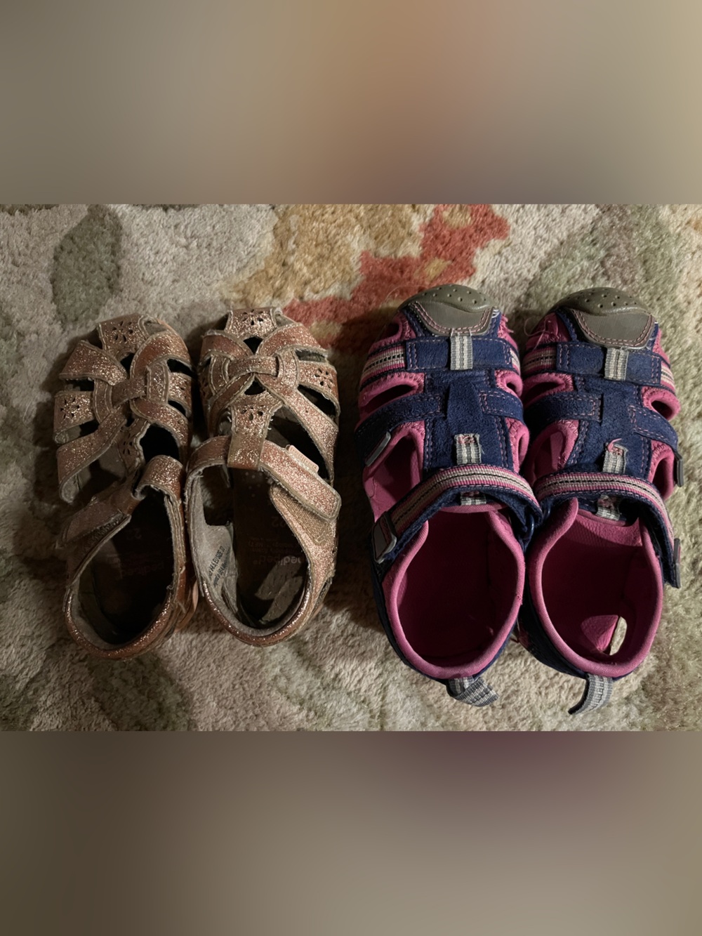 Girls Navy/Pink and pink sparkle Sandals - Pediped - size 6.5/7.5